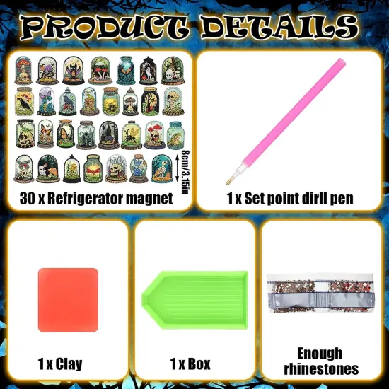 30 Pcs Halloween Diamond Painting Magnets Kits Gothic {4}