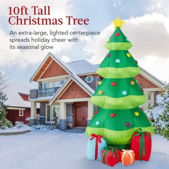 Best Choice Products 10ft Inflatable Christmas Tree, Large Lighted Outdoor Blow Up Decor w/ 10 LED Lights Green {3}