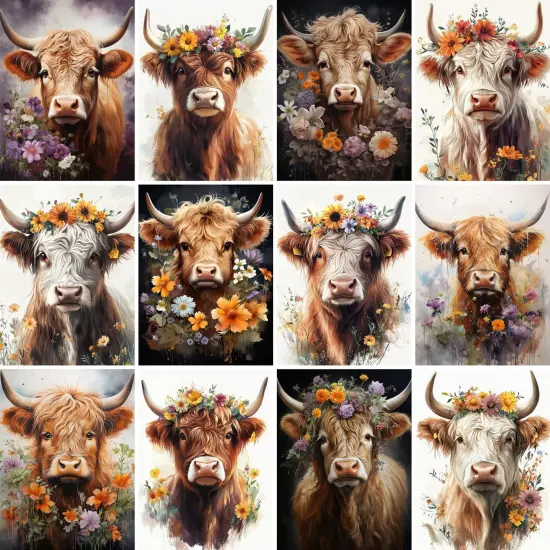 12 Pack Highland Cow Diamond Art Kits for Adults Kids 5D,12x16 Inches {1}