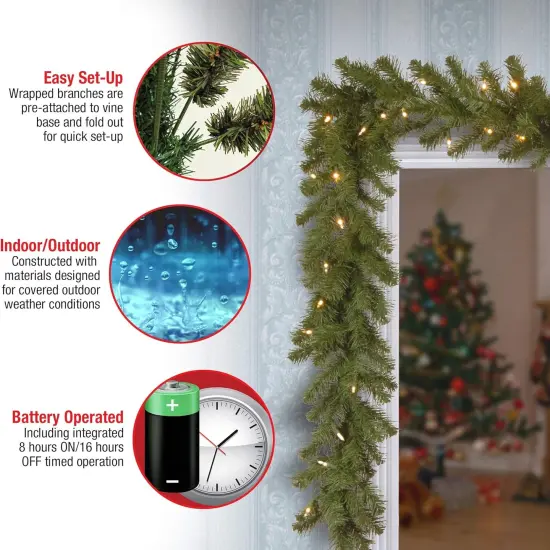 9 Feet -Christmas Garland, Green, North Valley Spruce, Dual Color LED Lights {2}