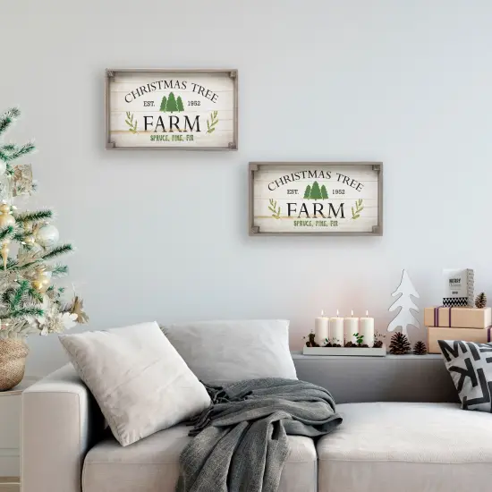 Northlight Set of 2 Gray and White Farm Fresh Christmas Trees Wooden Tray Hanging Signs 21" {1}