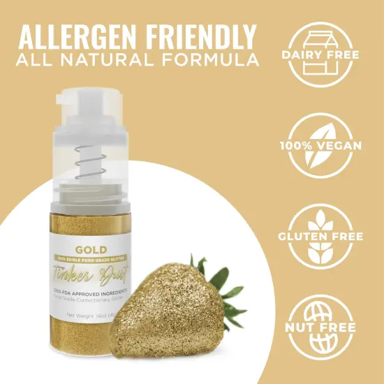 Bakell - Gold Tinker Dust Edible Glitter (4g, 1x Spray Pump) for Food, Desserts, and Beverages! {3}
