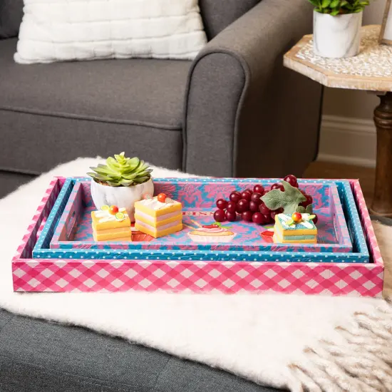 Northlight Set of 3 Pink and Blue "PATISSERIE" Rectangular Serving Trays 19" {1}