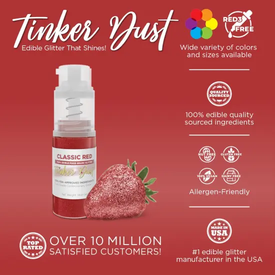 Bakell - Classic Red Tinker Dust Edible Glitter (4g, 1x Spray Pump) for Food, Desserts, and Beverages! {2}