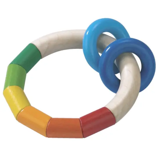 HABA Wooden Rainbow Teething Rattle Toy for Babies 0-18 Months - Kringlering Wood Grasping Toy with Plastic Rings - Sensory Toys for Babies Multicolor {1}