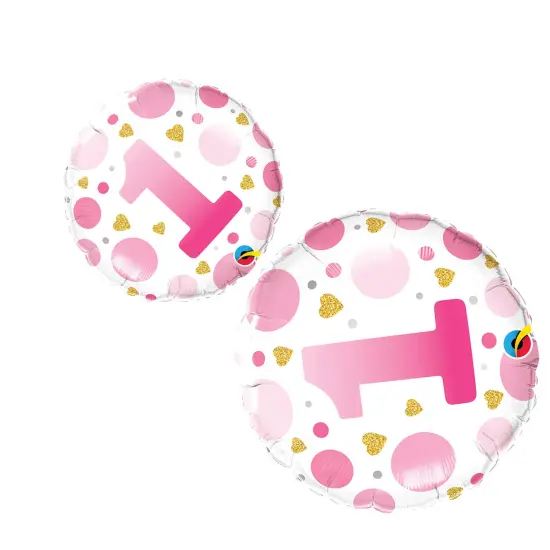 Age 1 Pink Dots 18 Inch Foil Mylar Balloon {5}