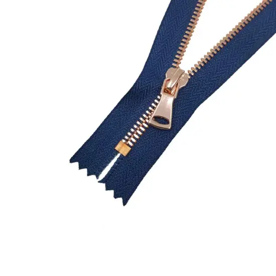 5MM Closed Bottom Zipper Navy Tape Rose Gold Teeth 7 Inches {2}