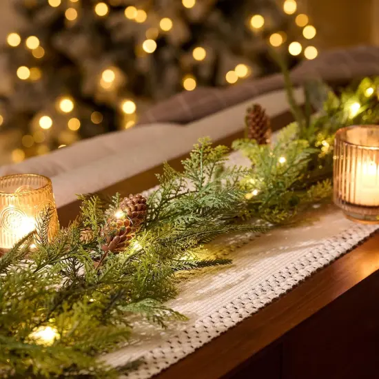 Christmas Garland with Lights, Prelit 6ft Lighted Norfolk Pine Garland, Battery Operated Artificial Greenery Christmas {5}