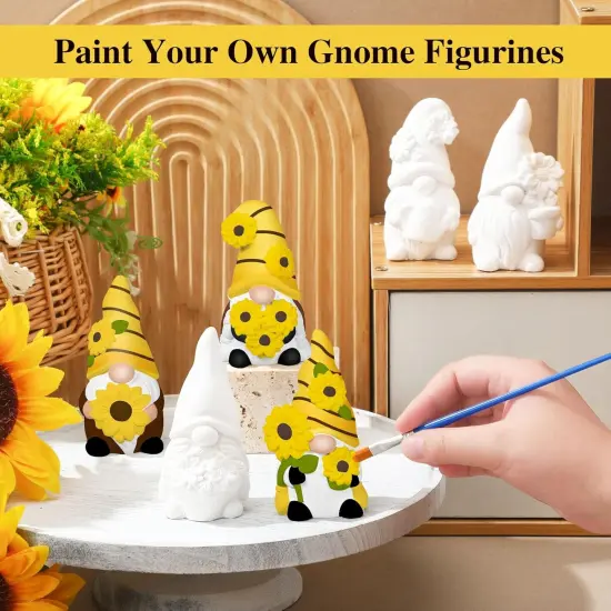 6 Sets Sunflower Gnome Ceramics to Paint Ready to Paint Your Own Ceramic Gnome Statues DIY {4}
