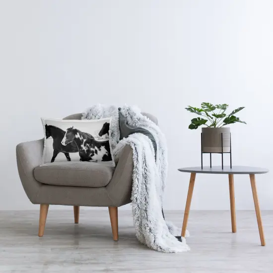 Stupell Industries Black & White Winter Horses Indoor Pillow, 14 x 7 x 20 {2}