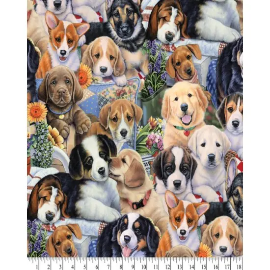 Garden Puppies Cotton Fabric | By the Yard | Sewing and Crafting | 44 inches wide {2}