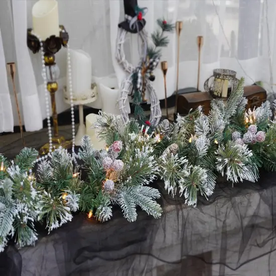 6 Feet - Christmas Garland, Snowy Garland, White Lights 50, Decorated {1}