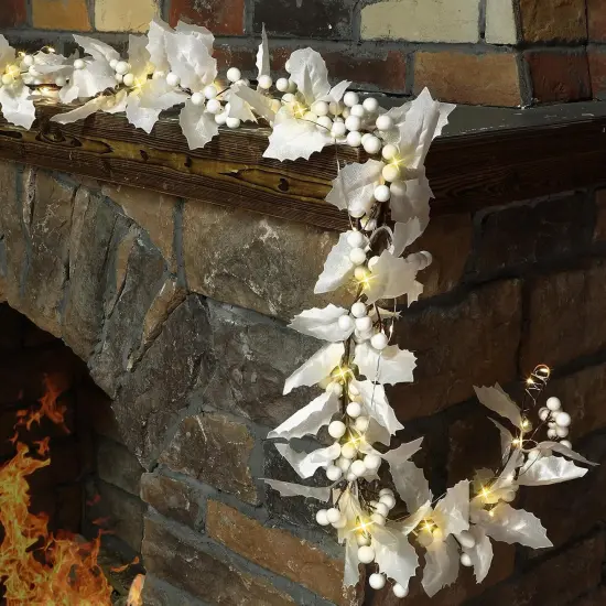 Winter Berry String Garland 6ft Lighted Artificial Berry Holly Leaves Garland {1}