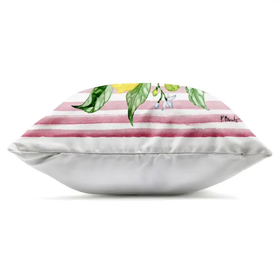 Stupell Industries Juicy Lemon Vine on Pink Outdoor Pillow, 18 x 7 x 18 {3}