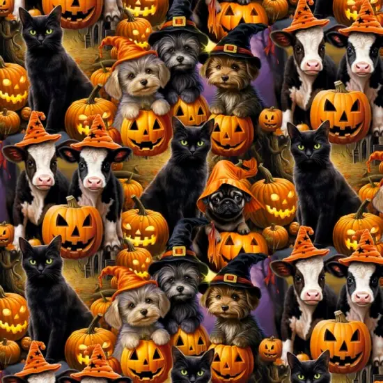  Halloween Friends Cotton Fabric| By the Yard | Sewing and Crafting | 44 inches wide {1}