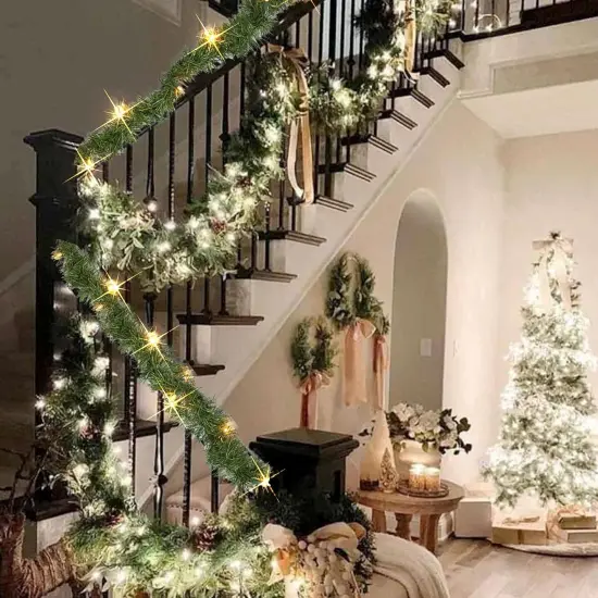 14.8 FT Artificial Christmas Garland, 50 Pre-Lit LED Mini String Lights Battery Operated {6}
