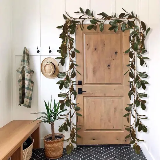 6FT 80 LED Spring Greenery Magnolia Lighted Garland with Timer {4}