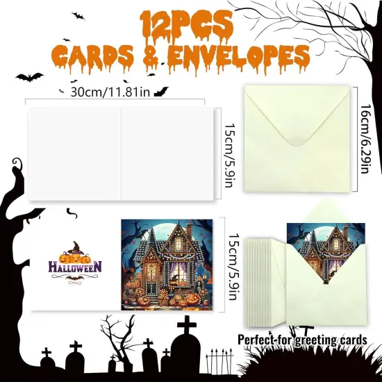 12 PCS Diamond Painting Kits Halloween Greeting Cards for Adults {2}