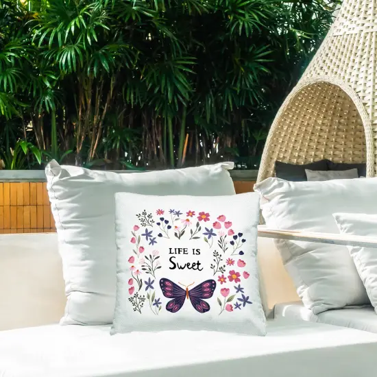 Stupell Industries Life Is Sweet Floral Butterfly Outdoor Pillow, 18 x 7 x 18 {2}