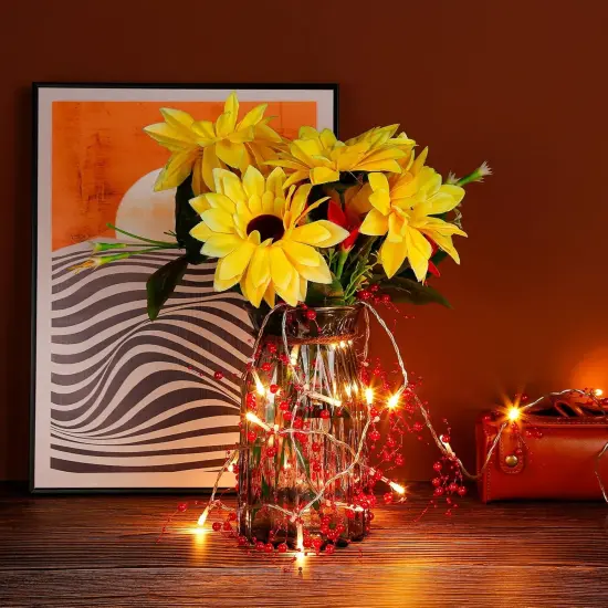 Christmas Garland with Lights 8.3 FT Festival Lighted Berry Beaded Garland (Red, 16.6FT) {5}