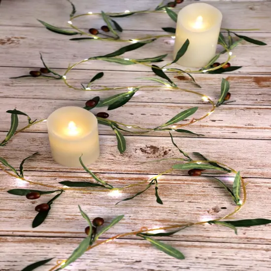 Olive Branch Christmas Garland String Lights 10FT 40 White LED Lighted {4}