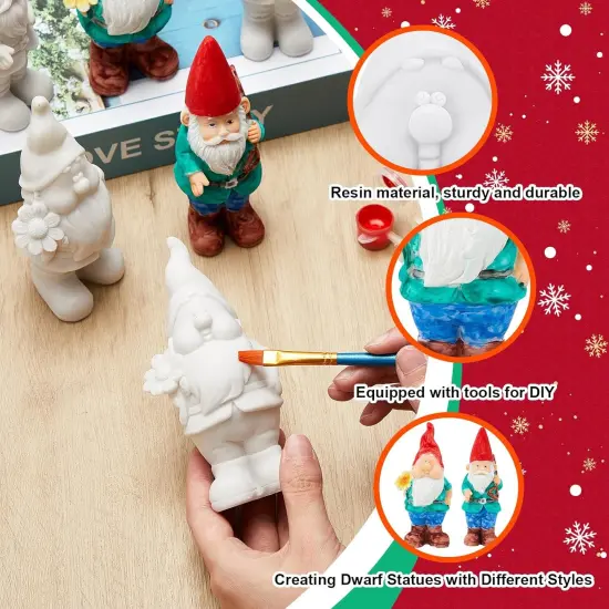 6 Pcs Paint Your Own Garden Gnomes Unpainted Kit to Paint Statue Spring DIY Craftworks with Acrylic {4}