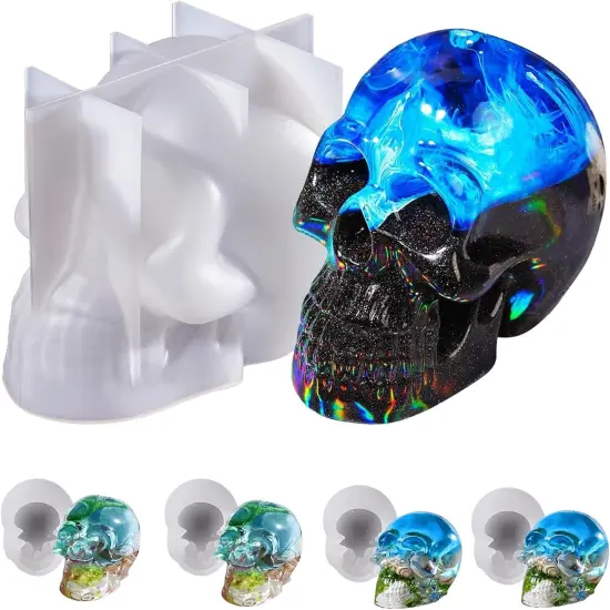LET'S RESIN Resin Molds Silicone, 1 Pc Large Silicone Skull Epoxy Molds with 4 Pcs Small Skeleton Epoxy Resin Molds for Resin Casting Art Crafts, Candle Making, Home Decor, Pendants, Keychains {1}