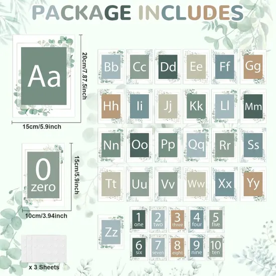 36Pcs Greenery Alphabet and Number Bulletin Board Set {2}