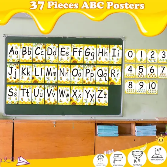 Bee Themed ABC Poster Classroom Wall Alphabet {2}