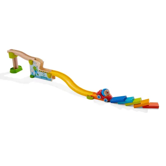 HABA Ball Run and Track Set with Car & Dominoes, 16 Piece Kullerb&uuml; Marble Runs and Building Sets for Kids 2 and up Multicolor {6}