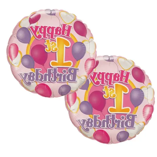 Happy 1st Birthday Pinks 18 Inch Foil Mylar Balloon {4}