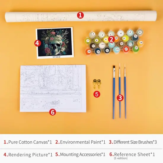 Skull Paint by Numbers, Beautiful Flowers Paint by Numbers, Skull with Flowers Painting Kit with Brushes and Pigment, DIY Oil Painting Kit for Wall Decor, 16x20 Inch {3}
