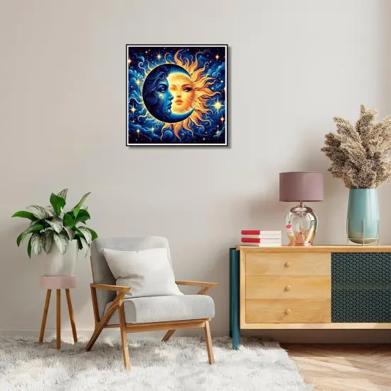 Paint by Numbers Kit for Adults Beginner-Sun and Moon Adult Paint by Number Kits on Canvas, Easy Adults' Paint-by-Number Kits Oil Painting Craft Supplies for Gift Home Wall Decor 16x16in {3}