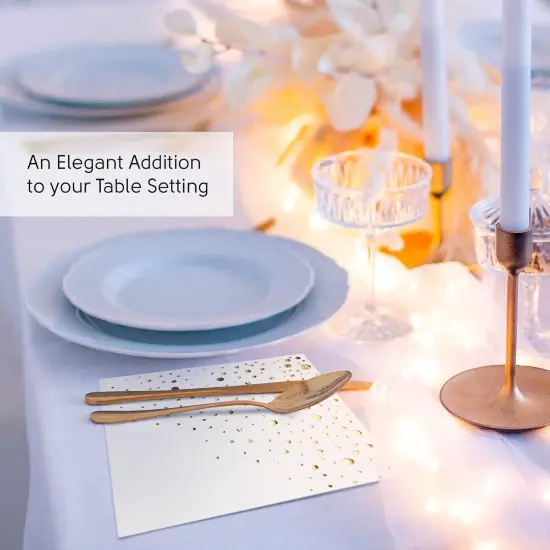 Stylish Gold Dinner Napkins, 100 Pack of White and Gold Napkins, Disposable 7.5 x 4.25 Inch Gold Napkins for Party, Gold Party Napkins, Disposable Dinner Napkins, Wedding Napkins, Gold Paper Napkins {4}