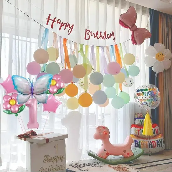 Butterfly Balloon 1st Birthday Decorations,Pink Blue Butterfly Fairy Floral Foil Balloons for Girl First Birthday Party Decorations Baby Shower Supplies… {5}