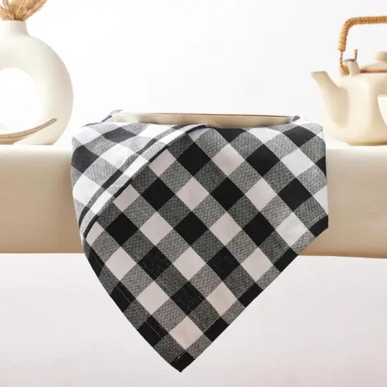 12 Pack Dinner Napkins, 18x18 Inches, Buffalo Plaid Gingham Check Cloth Napkins with Mitered Corners, 100% Cotton Hotel Quality Reusable, Washable (Black/White) {4}