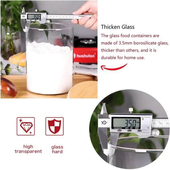 Set of 2 Glass Flour Container with Airtight Bamboo Lid, Large Food Jar with Wooden Lid for Storage Flour, Sugar, Cookies, Rice, Coffee Beans(3L) {5}