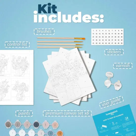 6 Pack Flower Symphony Paint by Numbers Kit - 6.3 x 7.87 inch {2}