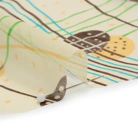 1 Yard Yellow Brown and Blue Baked Goods Grid Silk Chiffon Fabric Abstract Geometric Print, 54 Inches Wide {2}