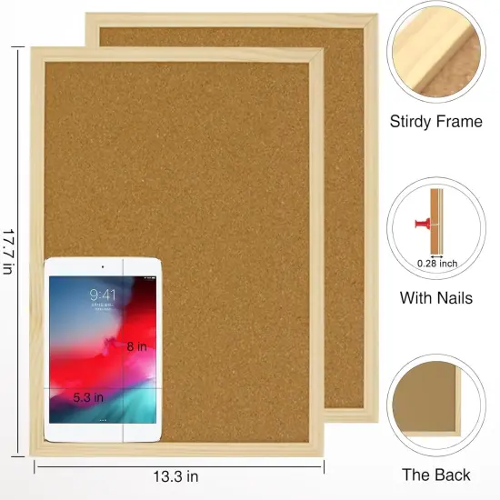 2 Pcs Wooden Framed Cork Board for Wall(Wood) {2}