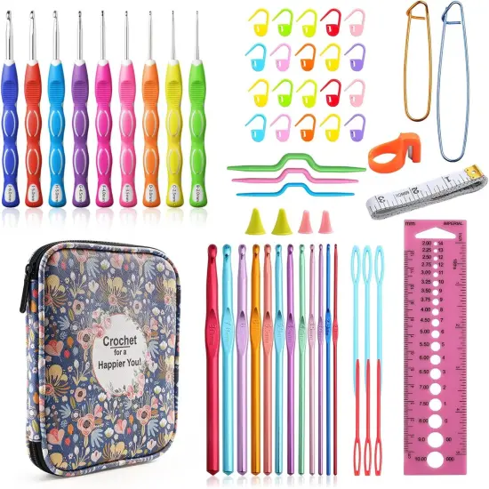 Professional Crochet Kit,9 Crochet Hooks Ergonomic Soft Grip,14 Aluminum Full Crochet Hooks Set with Case Include Crochet Accessories and Supplies {1}