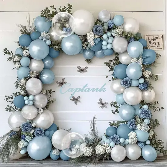 Dusty Blue and White Balloons Garland Double Stuffed Pearl Light Blue Balloon Arch Kit for Birthday Baby Shower Wedding Bridal Cinderella Frozen Winter Party Decorations {5}