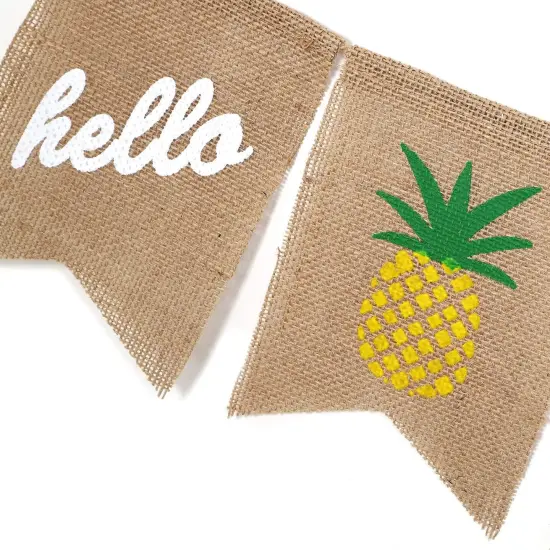 summer banner, hello summer banner, pineapple banner, summer bunting, burlap banner, burlap bunting {2}