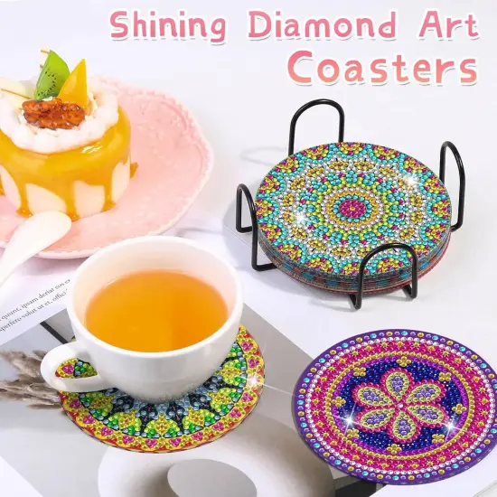 Diamond Art Painting Coasters Kit, 8 Pieces Mandala Diamond Art Coasters with Holder, DIY Diamond Mandala Coasters for Beginners, Kids {2}