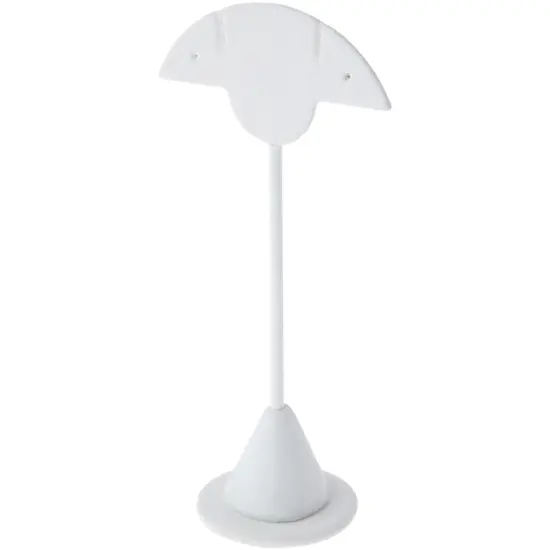 Plymor White Faux Leather Fan Shaped, Two Pair Earring Display Stand, 2.75" W x 1.875" D x 5.875" H {1}