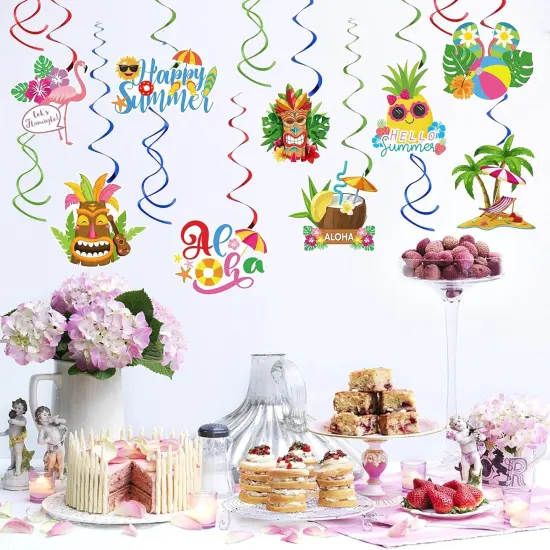 Hello Summer Hanging Swirls Streamers, Luau Hawaii Party Swirls Supplies, Beach Pool Hawaiian Birthday Wedding Retirement Party Hanging Decorations Supplies 30 PCS {5}