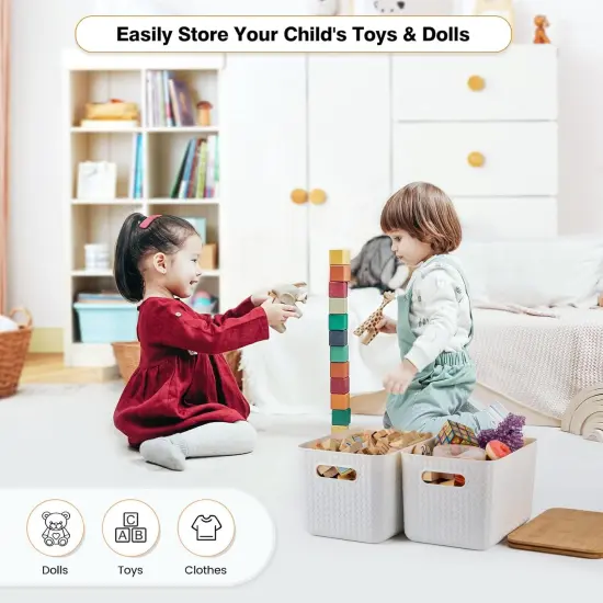 4 Pack Bamboo Lid Storage Bins - Stackable Plastic Containers for Organizing Desktop {4}