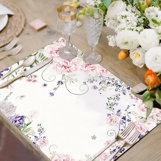 Paper Placemats Disposable 50 Pack Watercolor Flower Disposable Placemats 16x 11 Inch Spring Paper Table Mats for Home Kitchen Dining Table Decoration Wedding Party Supplies {4}