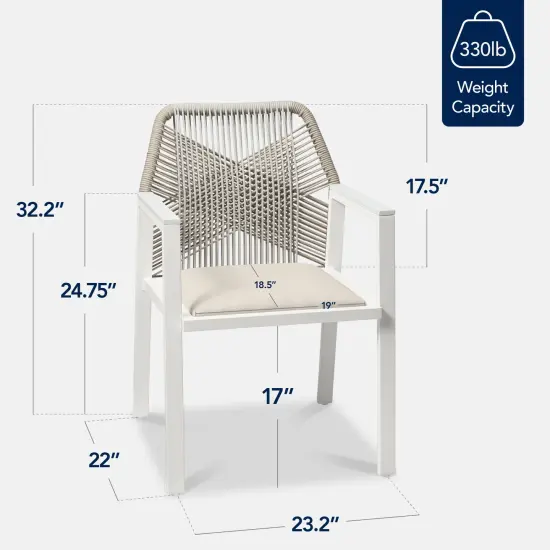 Best Choice Products Set of 2 Indoor/Outdoor Aluminum Woven Rope Dining Chairs w/ Armrests White/Alpine {2}
