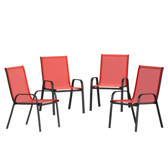 Merrick Lane Set of 4 Manado Series Metal Stacking Patio Chairs with Flex Comfort Material Brown {8}